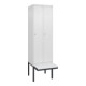 C+P Spind Classic PLUS, Bank, 2 Abteile, 2120x600x815mm, 9016/9016 Verschluss Zylinderschloss 3 Garderobenhaken  Dekor Banklatten RAL 9010 Reinweiß Sitzbanktyp auskragend-1
