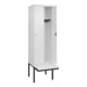C+P Spind Classic PLUS, Bank, 2 Abteile, 2120x600x815mm, 9016/9016 Verschluss Zylinderschloss 3 Garderobenhaken  Dekor Banklatten RAL 9010 Reinweiß Sitzbanktyp auskragend-2