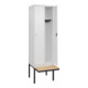 C+P Spind Classic PLUS, Bank, 2 Abteile, 2120x600x815mm, 9016/9016 Verschluss Zylinderschloss 3 Garderobenhaken   Sitzbanktyp auskragend-2