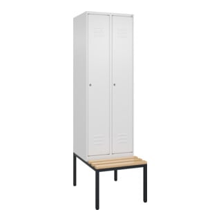 C+P Spind Classic PLUS, Bank, 2 Abteile, 2120x600x815mm, 9016/9016 Verschluss Zylinderschloss 3 Garderobenhaken   Sitzbanktyp untergebaut