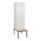 C+P Spind Classic PLUS, Bank, 2 Abteile, 2120x600x815mm, 9016/9016 Verschluss Zylinderschloss 3 Garderobenhaken   Sitzbanktyp untergebaut-1