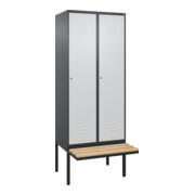 C+P Spind Classic PLUS, Bank, 2 Abteile, 2120x800x815mm, 7016/7035 Verschluss Zylinderschloss 4 Garderobenhaken Trennwand mittig Sitzbanktyp auskragend