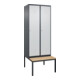 C+P Spind Classic PLUS, Bank, 2 Abteile, 2120x800x815mm, 7016/7035 Verschluss Zylinderschloss 4 Garderobenhaken Trennwand mittig  Sitzbanktyp untergebaut-1