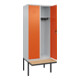 C+P Spind Classic PLUS, Bank, 2 Abteile, 2120x800x815mm, 7035/2004 Verschluss Zylinderschloss 4 Garderobenhaken   Sitzbanktyp auskragend-2
