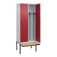 C+P Spind Classic PLUS, Bank, 2 Abteile, 2120x800x815mm, 7035/3003 Verschluss Sicherheits-Drehriegel 4 Garderobenhaken Trennwand mittig  Sitzbanktyp auskragend-2