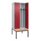 C+P Spind Classic PLUS, Bank, 2 Abteile, 2120x800x815mm, 7035/3003 Verschluss Sicherheits-Drehriegel 4 Garderobenhaken Trennwand mittig  Sitzbanktyp untergebaut-2
