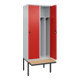 C+P Spind Classic PLUS, Bank, 2 Abteile, 2120x800x815mm, 7035/3020 Verschluss Sicherheits-Drehriegel 4 Garderobenhaken Trennwand mittig  Sitzbanktyp auskragend-2