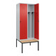 C+P Spind Classic PLUS, Bank, 2 Abteile, 2120x800x815mm, 7035/3020 Verschluss Sicherheits-Drehriegel 4 Garderobenhaken Trennwand mittig  Sitzbanktyp untergebaut-2