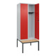 C+P Spind Classic PLUS, Bank, 2 Abteile, 2120x800x815mm, 7035/3020 Verschluss Zylinderschloss 4 Garderobenhaken   Sitzbanktyp untergebaut-2