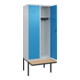 C+P Spind Classic PLUS, Bank, 2 Abteile, 2120x800x815mm, 7035/5012 Verschluss Zylinderschloss 4 Garderobenhaken   Sitzbanktyp auskragend-2