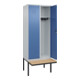 C+P Spind Classic PLUS, Bank, 2 Abteile, 2120x800x815mm, 7035/5023 Verschluss Zylinderschloss 4 Garderobenhaken   Sitzbanktyp auskragend-2