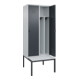 C+P Spind Classic PLUS, Bank, 2 Abteile, 2120x800x815mm, 7035/7016 Verschluss Sicherheits-Drehriegel 4 Garderobenhaken Trennwand mittig Dekor Banklatten RAL 7035 Lichtgrau Sitzbanktyp untergebaut-2