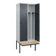 C+P Spind Classic PLUS, Bank, 2 Abteile, 2120x800x815mm, 7035/7016 Verschluss Sicherheits-Drehriegel 4 Garderobenhaken Trennwand mittig  Sitzbanktyp auskragend-2