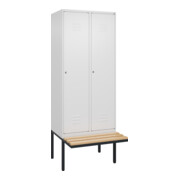 C+P Spind Classic PLUS, Bank, 2 Abteile, 2120x800x815mm, 9016/9016 Verschluss Zylinderschloss 4 Garderobenhaken   Sitzbanktyp auskragend