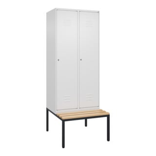 C+P Spind Classic PLUS, Bank, 2 Abteile, 2120x800x815mm, 9016/9016 Verschluss Zylinderschloss 4 Garderobenhaken   Sitzbanktyp untergebaut