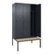 C+P Spind Classic PLUS, Bank, 3 Abteile, 2120x1200x815mm, 7016/7016 Verschluss Sicherheits-Drehriegel 4 Garderobenhaken Trennwand mittig  Sitzbanktyp untergebaut-2