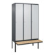 C+P Spind Classic PLUS, Bank, 3 Abteile, 2120x1200x815mm, 7016/7035 Verschluss Zylinderschloss 4 Garderobenhaken   Sitzbanktyp auskragend-1