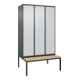 C+P Spind Classic PLUS, Bank, 3 Abteile, 2120x1200x815mm, 7016/7035 Verschluss Zylinderschloss 4 Garderobenhaken   Sitzbanktyp untergebaut-1
