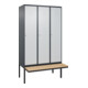 C+P Spind Classic PLUS, Bank, 3 Abteile, 2120x1200x815mm, 7016/7035 Verschluss Zylinderschloss 4 Garderobenhaken Trennwand mittig  Sitzbanktyp auskragend-1