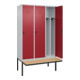 C+P Spind Classic PLUS, Bank, 3 Abteile, 2120x1200x815mm, 7035/3003 Verschluss Sicherheits-Drehriegel 4 Garderobenhaken Trennwand mittig  Sitzbanktyp auskragend-2