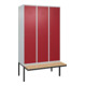 C+P Spind Classic PLUS, Bank, 3 Abteile, 2120x1200x815mm, 7035/3003 Verschluss Zylinderschloss 4 Garderobenhaken   Sitzbanktyp auskragend-1