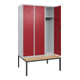 C+P Spind Classic PLUS, Bank, 3 Abteile, 2120x1200x815mm, 7035/3003 Verschluss Zylinderschloss 4 Garderobenhaken   Sitzbanktyp untergebaut-2