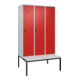 C+P Spind Classic PLUS, Bank, 3 Abteile, 2120x1200x815mm, 7035/3020 Verschluss Sicherheits-Drehriegel 4 Garderobenhaken Trennwand mittig Dekor Banklatten RAL 7035 Lichtgrau Sitzbanktyp untergebaut-1