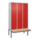 C+P Spind Classic PLUS, Bank, 3 Abteile, 2120x1200x815mm, 7035/3020 Verschluss Zylinderschloss 4 Garderobenhaken   Sitzbanktyp auskragend-1