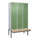C+P Spind Classic PLUS, Bank, 3 Abteile, 2120x1200x815mm, 7035/6011 Verschluss Sicherheits-Drehriegel 4 Garderobenhaken Trennwand mittig  Sitzbanktyp auskragend-1
