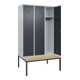 C+P Spind Classic PLUS, Bank, 3 Abteile, 2120x1200x815mm, 7035/7016 Verschluss Zylinderschloss 4 Garderobenhaken   Sitzbanktyp untergebaut-2