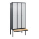 C+P Spind Classic PLUS, Bank, 3 Abteile, 2120x900x815mm, 7016/7035 Verschluss Zylinderschloss 3 Garderobenhaken   Sitzbanktyp auskragend-1