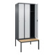 C+P Spind Classic PLUS, Bank, 3 Abteile, 2120x900x815mm, 7016/7035 Verschluss Zylinderschloss 3 Garderobenhaken   Sitzbanktyp untergebaut-2