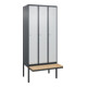 C+P Spind Classic PLUS, Bank, 3 Abteile, 2120x900x815mm, 7016/7035 Verschluss Zylinderschloss 4 Garderobenhaken Trennwand mittig  Sitzbanktyp auskragend-1