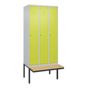 C+P Spind Classic PLUS, Bank, 3 Abteile, 2120x900x815mm, 7035/0024 Verschluss Zylinderschloss 4 Garderobenhaken Trennwand mittig  Sitzbanktyp auskragend