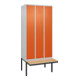 C+P Spind Classic PLUS, Bank, 3 Abteile, 2120x900x815mm, 7035/2004 Verschluss Zylinderschloss 3 Garderobenhaken   Sitzbanktyp auskragend-1