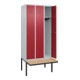 C+P Spind Classic PLUS, Bank, 3 Abteile, 2120x900x815mm, 7035/3003 Verschluss Zylinderschloss 3 Garderobenhaken   Sitzbanktyp auskragend-2