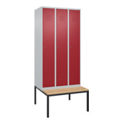 C+P Spind Classic PLUS, Bank, 3 Abteile, 2120x900x815mm, 7035/3003 Verschluss Zylinderschloss 3 Garderobenhaken   Sitzbanktyp untergebaut