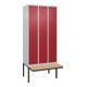 C+P Spind Classic PLUS, Bank, 3 Abteile, 2120x900x815mm, 7035/3003 Verschluss Zylinderschloss 4 Garderobenhaken Trennwand mittig  Sitzbanktyp auskragend-1
