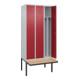 C+P Spind Classic PLUS, Bank, 3 Abteile, 2120x900x815mm, 7035/3003 Verschluss Zylinderschloss 4 Garderobenhaken Trennwand mittig  Sitzbanktyp auskragend-2