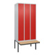 C+P Spind Classic PLUS, Bank, 3 Abteile, 2120x900x815mm, 7035/3020 Verschluss Zylinderschloss 3 Garderobenhaken   Sitzbanktyp auskragend-1