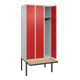 C+P Spind Classic PLUS, Bank, 3 Abteile, 2120x900x815mm, 7035/3020 Verschluss Zylinderschloss 3 Garderobenhaken   Sitzbanktyp auskragend-2