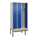 C+P Spind Classic PLUS, Bank, 3 Abteile, 2120x900x815mm, 7035/5010 Verschluss Sicherheits-Drehriegel 4 Garderobenhaken Trennwand mittig  Sitzbanktyp auskragend-2