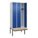 C+P Spind Classic PLUS, Bank, 3 Abteile, 2120x900x815mm, 7035/5010 Verschluss Zylinderschloss 3 Garderobenhaken   Sitzbanktyp auskragend-2