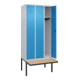 C+P Spind Classic PLUS, Bank, 3 Abteile, 2120x900x815mm, 7035/5012 Verschluss Zylinderschloss 3 Garderobenhaken   Sitzbanktyp auskragend-2