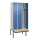 C+P Spind Classic PLUS, Bank, 3 Abteile, 2120x900x815mm, 7035/5023 Verschluss Sicherheits-Drehriegel 4 Garderobenhaken Trennwand mittig  Sitzbanktyp auskragend-2