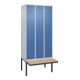 C+P Spind Classic PLUS, Bank, 3 Abteile, 2120x900x815mm, 7035/5023 Verschluss Zylinderschloss 3 Garderobenhaken   Sitzbanktyp auskragend-1