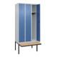 C+P Spind Classic PLUS, Bank, 3 Abteile, 2120x900x815mm, 7035/5023 Verschluss Zylinderschloss 3 Garderobenhaken   Sitzbanktyp auskragend-2