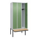 C+P Spind Classic PLUS, Bank, 3 Abteile, 2120x900x815mm, 7035/6011 Verschluss Zylinderschloss 3 Garderobenhaken   Sitzbanktyp auskragend-2