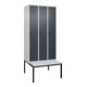 C+P Spind Classic PLUS, Bank, 3 Abteile, 2120x900x815mm, 7035/7016 Verschluss Sicherheits-Drehriegel 4 Garderobenhaken Trennwand mittig Dekor Banklatten RAL 7035 Lichtgrau Sitzbanktyp untergebaut-1