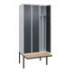 C+P Spind Classic PLUS, Bank, 3 Abteile, 2120x900x815mm, 7035/7016 Verschluss Sicherheits-Drehriegel 4 Garderobenhaken Trennwand mittig  Sitzbanktyp auskragend-1